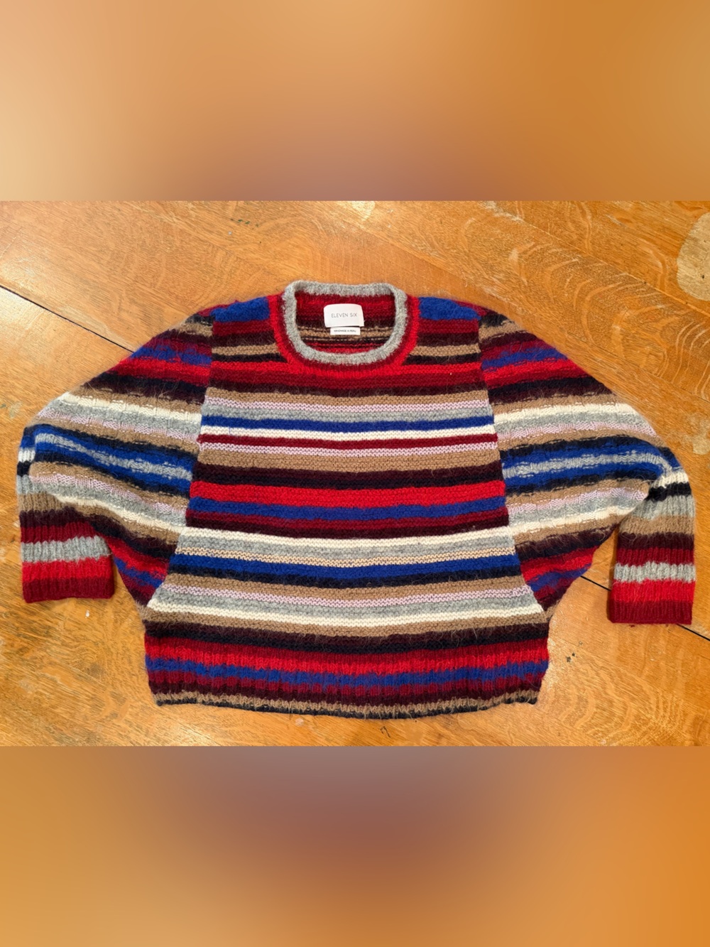 Eleven Six multi-colored striped batwing sweater, sustainably handmade in Peru
